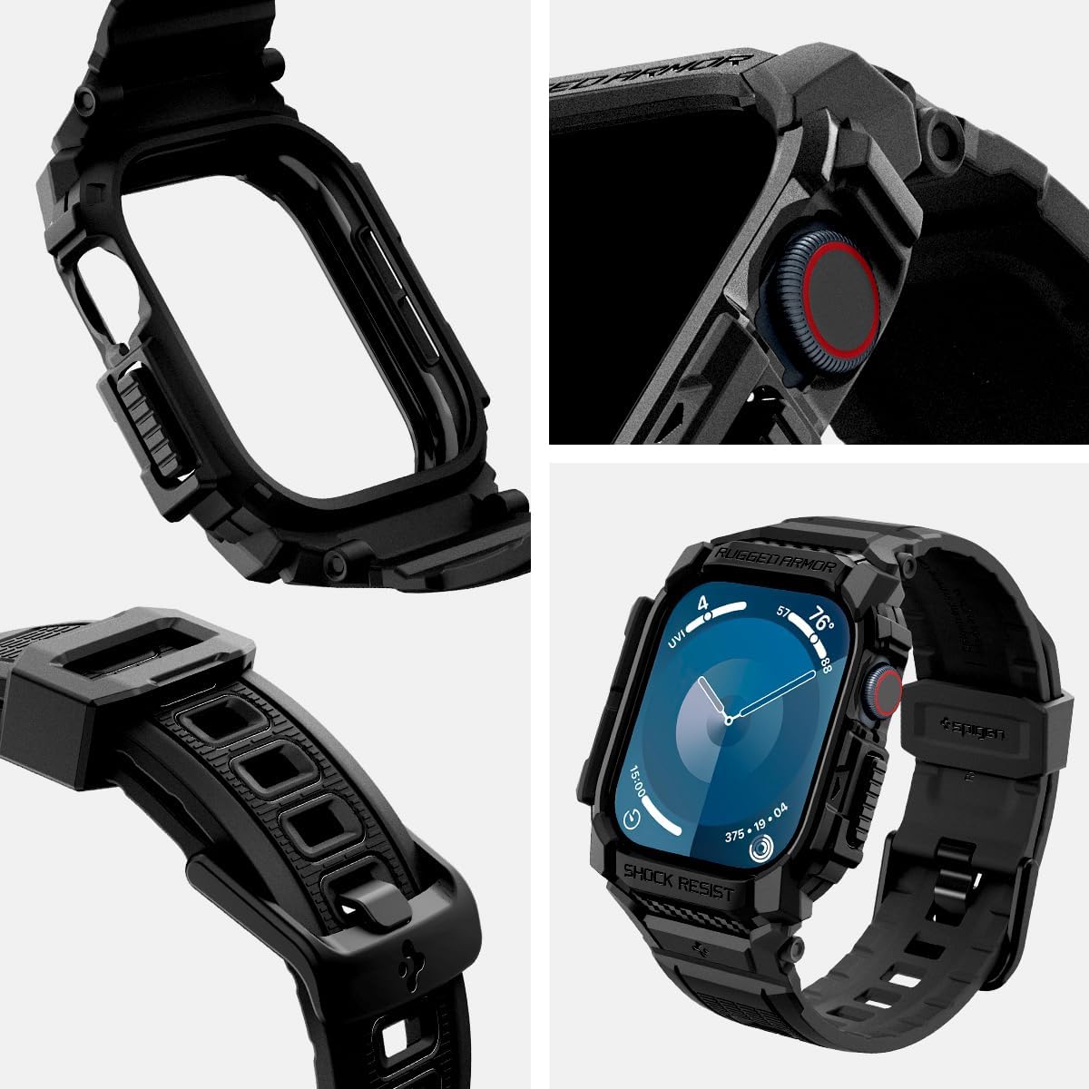 Etui z paskiem Spigen Rugged Armor Pro do Apple Watch 10 42 mm, czarne